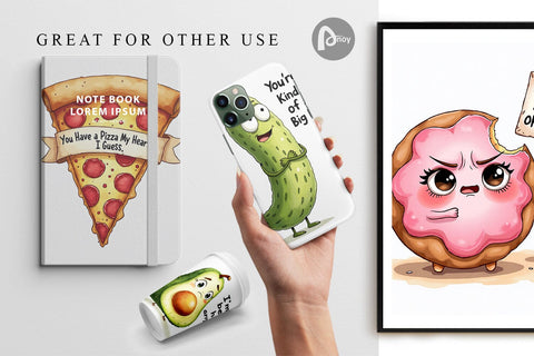 Digital Paper Funny Food Puns Valentine Sarcastic Love Bites Watercolor Digital Pattern artnoy 