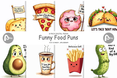 Digital Paper Funny Food Puns Valentine Sarcastic Love Bites Watercolor Digital Pattern artnoy 