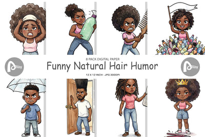 Digital Paper Funny Natural Hair Humor Digital Pattern artnoy 
