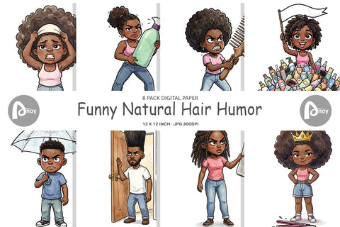 Digital Paper Funny Natural Hair Humor Digital Pattern artnoy 