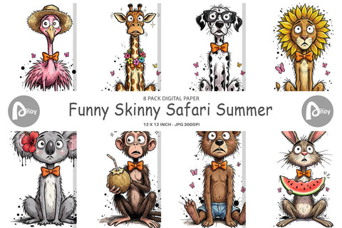 Digital Paper Funny Skinny Safari Summer Digital Pattern artnoy 