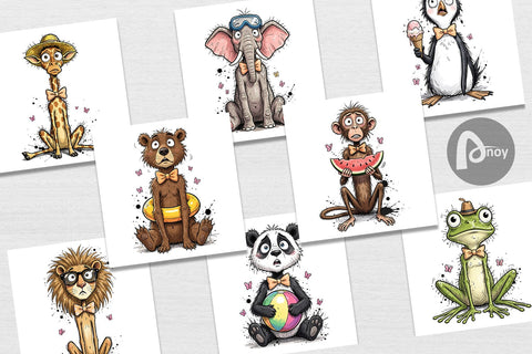 Digital Paper Funny Skinny Summer Animal Digital Pattern artnoy 