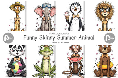 Digital Paper Funny Skinny Summer Animal Digital Pattern artnoy 