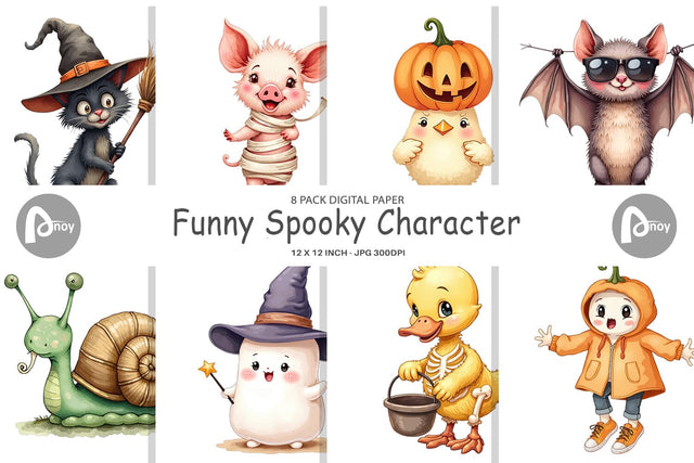 Digital Paper Funny Spooky Faces Digital Pattern artnoy 