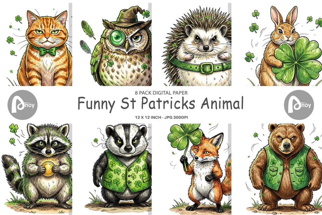 Digital Paper Funny St Patricks Animal Digital Pattern artnoy 