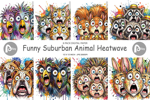 Digital Paper Funny Suburban Animal Heatwave Digital Pattern artnoy 
