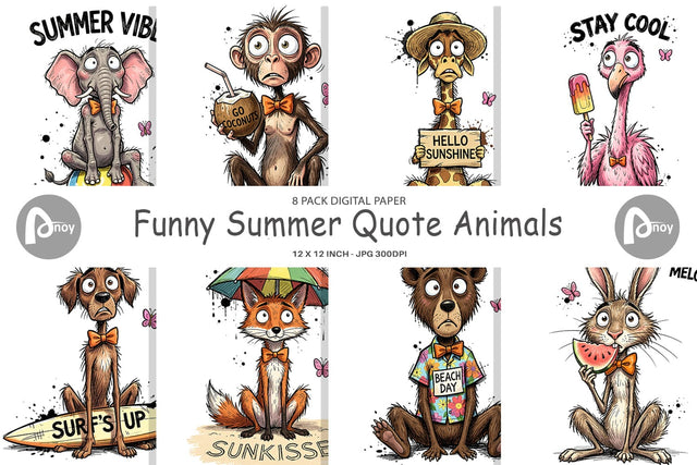 Digital Paper Funny Summer Quote Animals Digital Pattern artnoy 