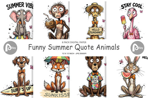 Digital Paper Funny Summer Quote Animals Digital Pattern artnoy 