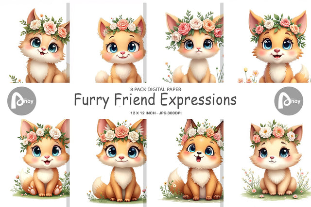 Digital Paper Furry Expressions Digital Pattern artnoy 