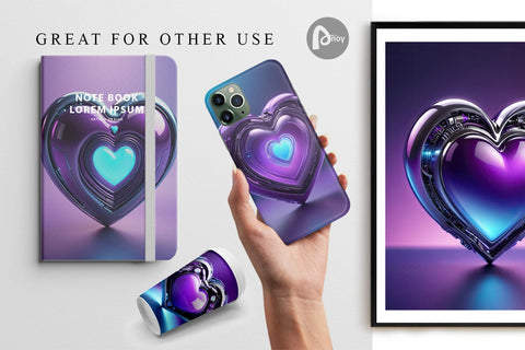 Digital Paper Futuristic Purple Heart Digital Pattern artnoy 