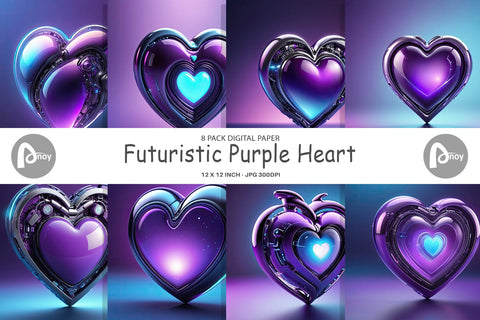 Digital Paper Futuristic Purple Heart Digital Pattern artnoy 