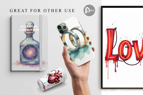 Digital Paper Galactic Affection Sci-Fi Love Symbols Digital Pattern artnoy 