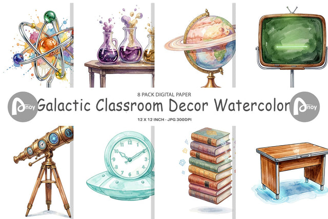 Digital Paper Galactic Classroom Decor Watercolor Digital Pattern artnoy 