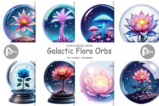 Digital Paper Galactic Flora Orbs Digital Pattern artnoy 