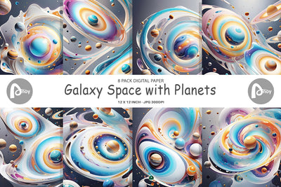 Digital Paper Galaxy with Planets Digital Pattern artnoy 