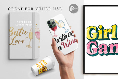 Digital Paper Galentine's Day Watercolor Quotes Digital Pattern artnoy 