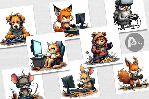 Digital Paper Gamer Critters Digital Pattern artnoy 