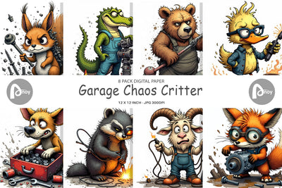 Digital Paper Garage Chaos Critter Digital Pattern artnoy 