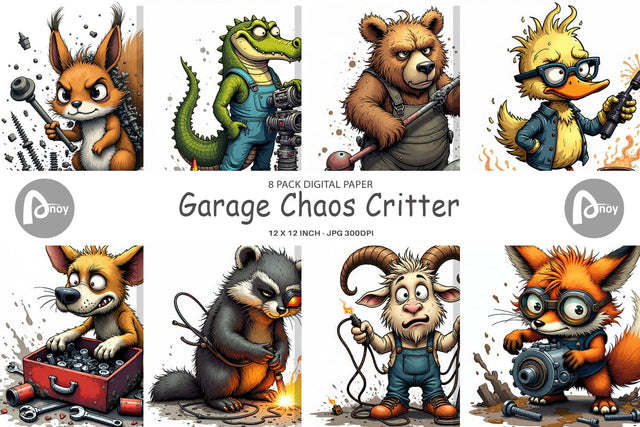 Digital Paper Garage Chaos Critter Digital Pattern artnoy 