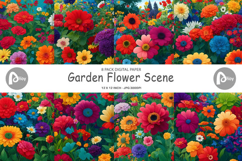 Digital Paper Garden Flower Scene Digital Pattern artnoy 