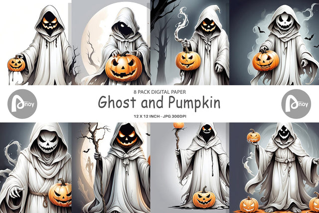 Digital Paper Ghost and Pumpkin Digital Pattern artnoy 
