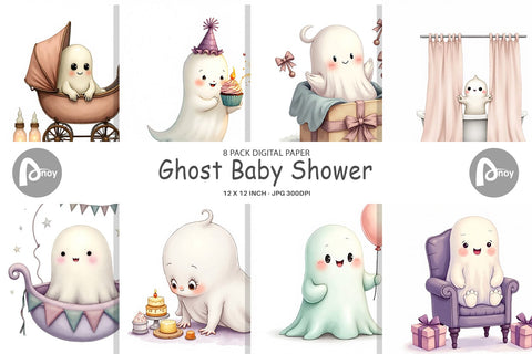 Digital Paper Ghost Baby Shower Digital Pattern artnoy 