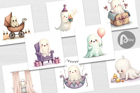 Digital Paper Ghost Baby Shower Digital Pattern artnoy 