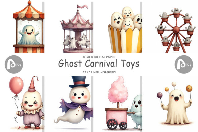 Digital Paper Ghost Carnival Toys Digital Pattern artnoy 