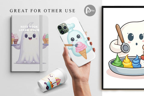 Digital Paper Ghost Ice Cream Digital Pattern artnoy 