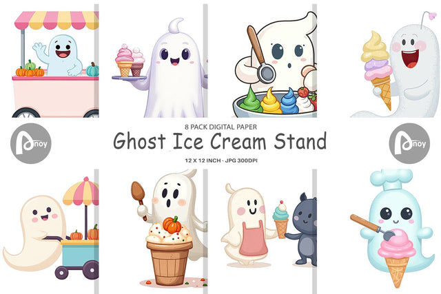 Digital Paper Ghost Ice Cream Digital Pattern artnoy 