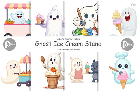 Digital Paper Ghost Ice Cream Digital Pattern artnoy 
