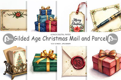 Digital Paper Gilded Age Christmas Mail & Parcel Watercolor Art Digital Pattern artnoy 