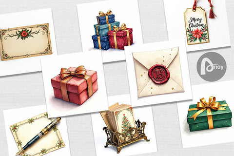 Digital Paper Gilded Age Christmas Mail & Parcel Watercolor Art Digital Pattern artnoy 