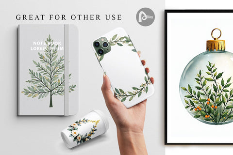 Digital Paper Gilded Botanical Watercolor Christmas Digital Pattern artnoy 