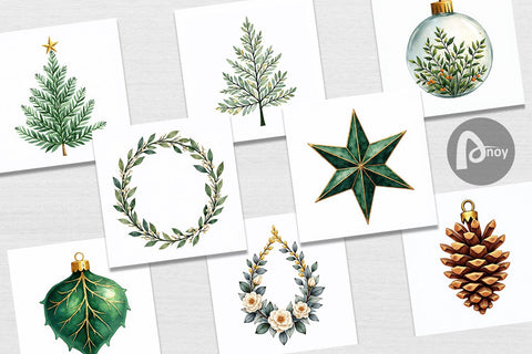 Digital Paper Gilded Botanical Watercolor Christmas Digital Pattern artnoy 