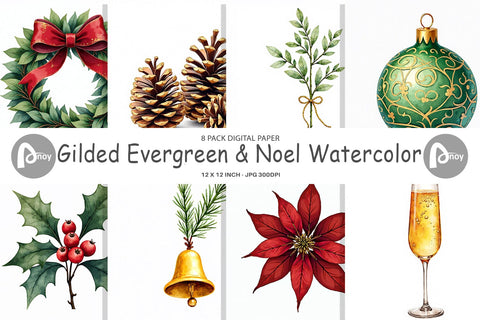 Digital Paper Gilded Evergreen Digital Pattern artnoy 