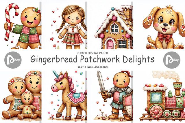 Digital Paper Gingerbread Patchwork Delights Digital Pattern artnoy 