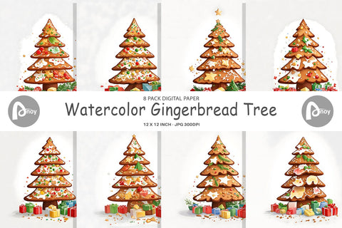 Digital Paper Gingerbread Tree Digital Pattern artnoy 