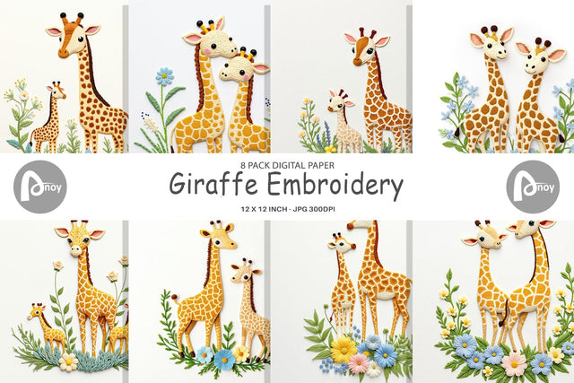 Digital Paper Giraffe Embroidery Digital Pattern artnoy 