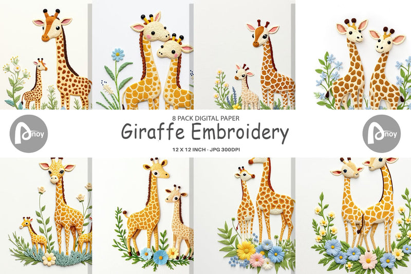 Digital Paper Giraffe Embroidery Digital Pattern artnoy 