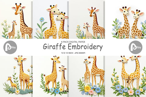 Digital Paper Giraffe Embroidery Digital Pattern artnoy 