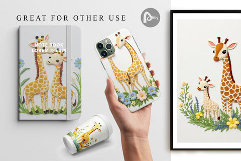 Digital Paper Giraffe Embroidery Digital Pattern artnoy 