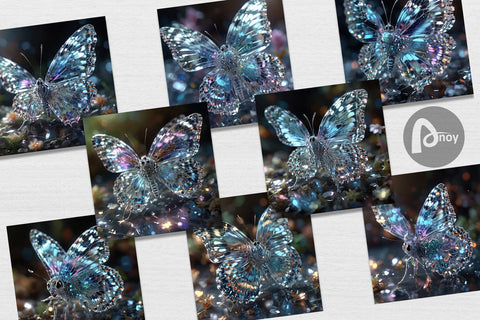 Digital Paper Glass Butterfly Glitter Digital Pattern artnoy 