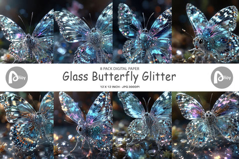 Digital Paper Glass Butterfly Glitter Digital Pattern artnoy 