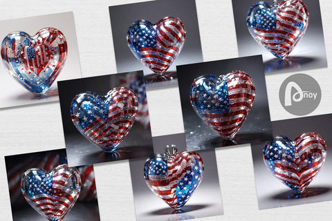 Digital Paper Glass Heart Patriotic Digital Pattern artnoy 