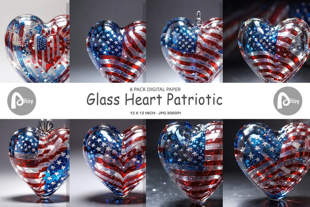 Digital Paper Glass Heart Patriotic Digital Pattern artnoy 