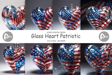 Digital Paper Glass Heart Patriotic Digital Pattern artnoy 