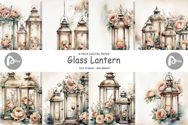 Digital Paper Glass Lantern Digital Pattern artnoy 