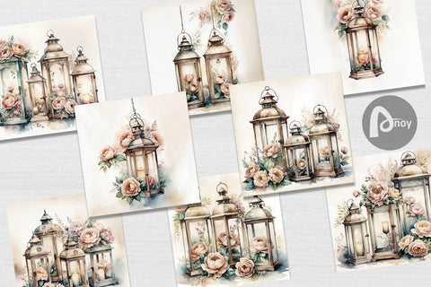 Digital Paper Glass Lantern Digital Pattern artnoy 