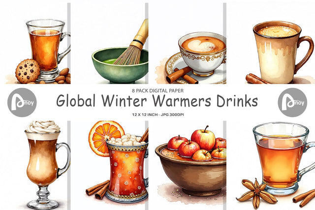 Digital Paper Global Winter Warmers Watercolor Digital Pattern artnoy 